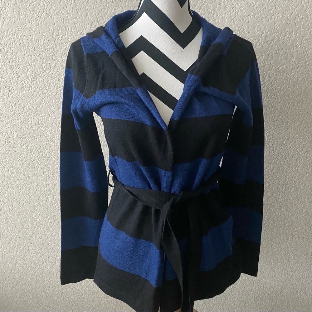 Chic Striped Blue and Black Women's Cardigan